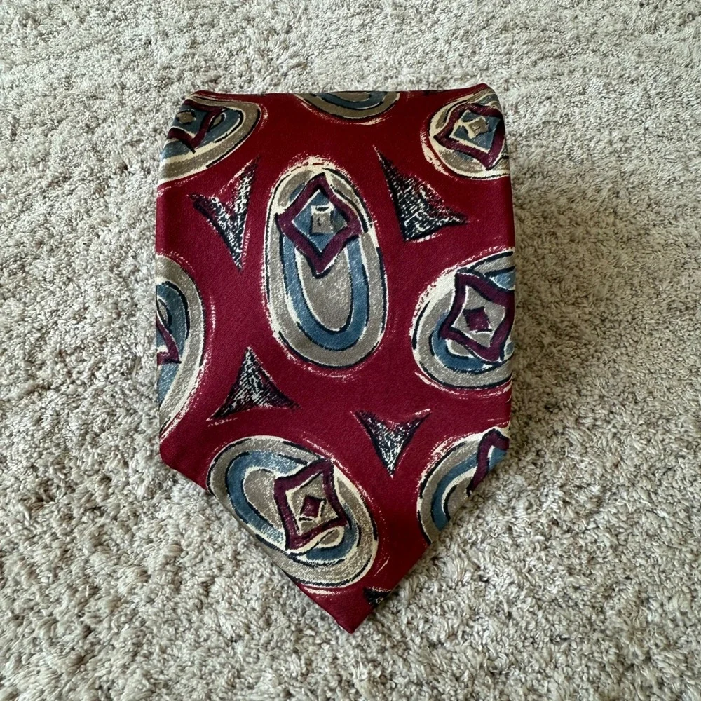 Christian Dior Monsieur Silk Tie Burgundy Abstract Geometric Made in USA 4x58